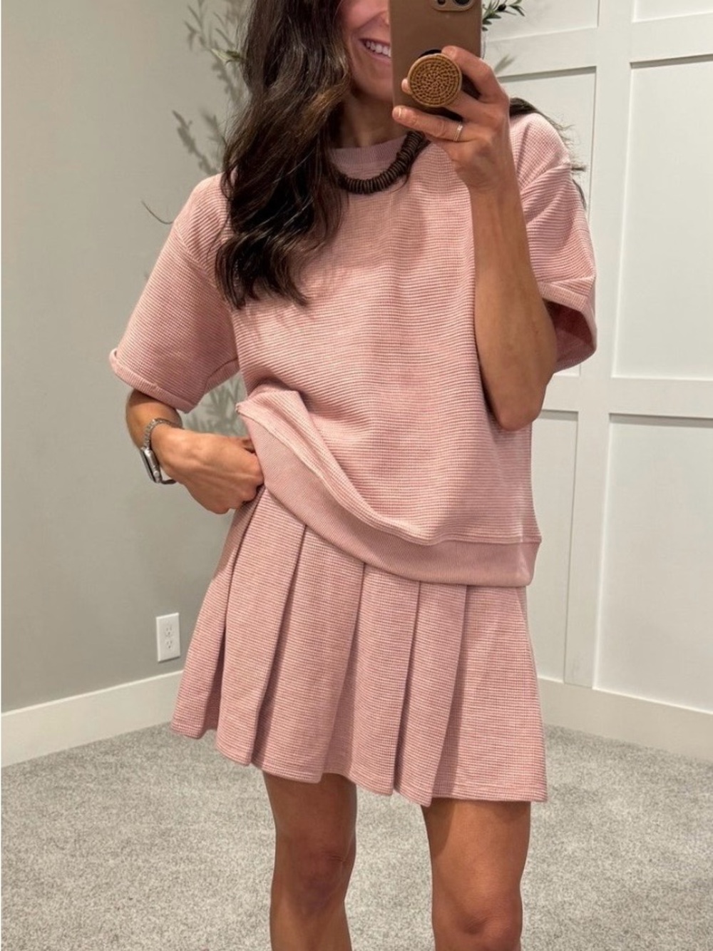 Wishlist Waffle Knit Matching Set in Blush Pink